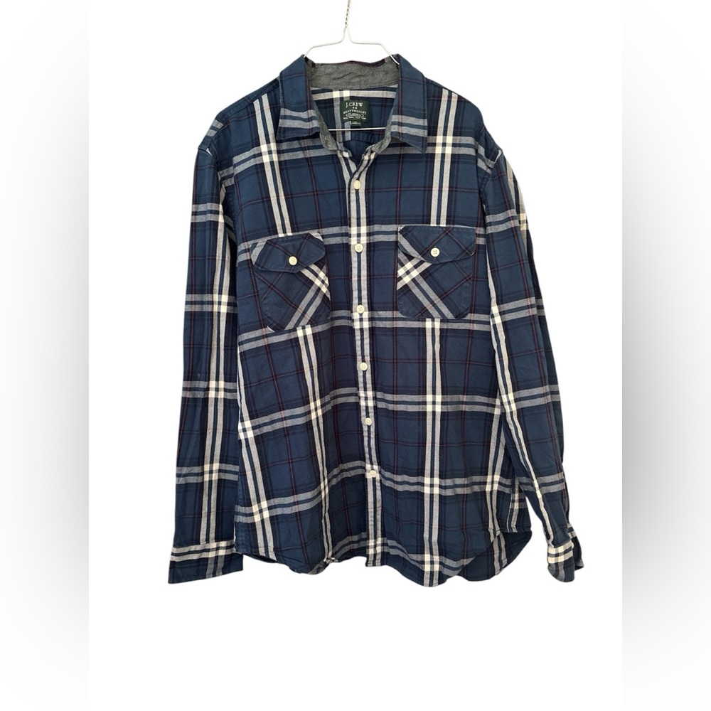 J Crew heavyweight flannel Blue Plaid Button-Up Shirt- Men’s XL EUC